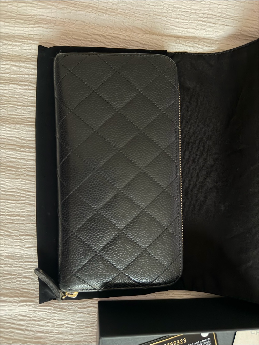 AUTHENTIC CHANEL Black Quilted Zip Wallet with Gold CC Emblem - Picture 9 of 9
